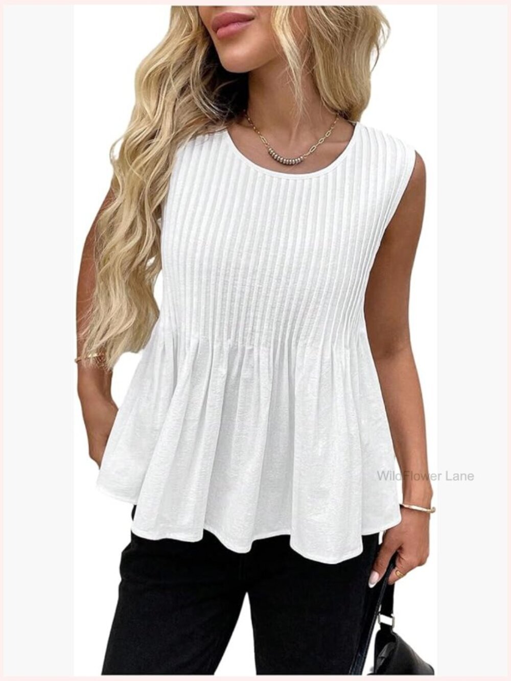 Sleeveless Pleated Babydoll Peplum Blouse Flowy Going Out Top